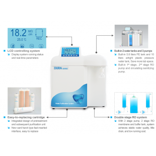 Dura 12/24 Series Water Purification System (Ultrapure Water), Resistivity(25°C) 18.2MΩ.cm, No Endotoxin, No RNases, No DNases, HHitech