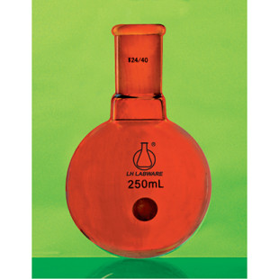 50mL Brown Single-Mouth Round Bottom Flask (Thick Wall) Thick Glass Tube Manual Mold Blowing LH-030050, Joint Size: 14, LH Labware