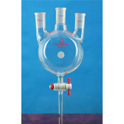 2000mL Straight Three-Neck Round Bottom Flask With Discharge Valve (Thick Wall) Thick Glass Tube Manual Mold Blowing LH-10-T-668, Intermediate Grinding Mouth: 24, Side Grinding: 24, LH Labware