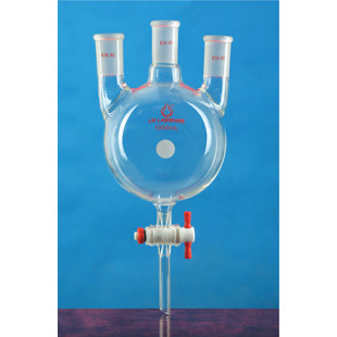 5000mL Straight Three-Neck Round Bottom Flask With Discharge Valve (Thick Wall) Thick Glass Tube Manual Mold Blowing LH-10-T-666, Intermediate Grinding Mouth: 29, Side Grinding: 24, LH Labware