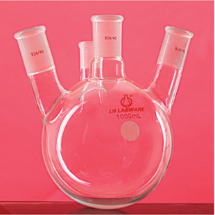 500mL Oblique Four-Neck Round Bottom Flask (Thick Wall) Thick Glass Tube Manual Mold Blowing LH-111500, Intermediate Grinding Mouth:24, Side Grinding: 19, Rear Grinding: 14, LH Labware