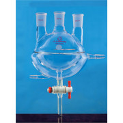 1000mL Straight Three-Port Half-Clip Round Bottom Flask With Discharge Valve (Thick Wall) LH-11-H-06, Intermediate Grinding Mouth: 24, Side Grinding: 24, LH Labware
