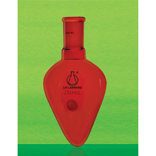 50mL Brown Pear Shaped Flask (Thick Wall) Thick Glass Tube Manual Mold Blowing LH-160050, Grinding Size: 14, 2pcs/Box, LH Labware