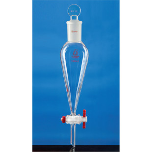 60mL Pear-Shaped Separatory Funnel PTFE Door (Ball is Blown with Thick Glass Tube by Hand), Upper Grinding 14#, Gate Type: PTFE Gate, LH-217-006, LH Labware