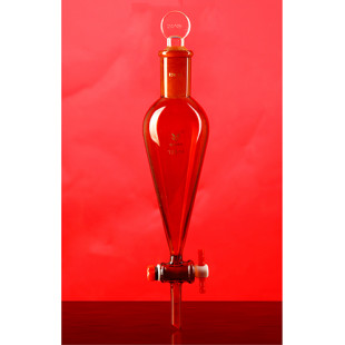 60mL Brown Pear-Shaped Separatory Funnel PTFE Door (Ball with Thick Glass Tube Manual Mold Blowing), Upper Grinding 19#, Gate Type: PTFE Gate, LH-219-202, LH Labware