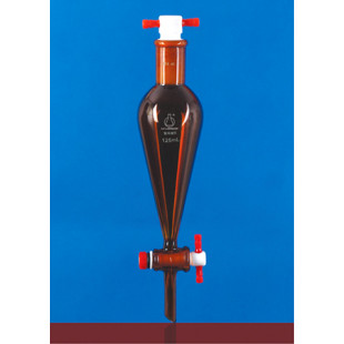 60mL Brown Pear-Shaped Separatory Funnel PTFE Gate, Upper Grinding 14#, LH-219-T-01, LH Labware