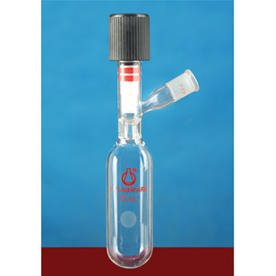 350mL High Vacuum Valve Cylindrical Solvent Storage Bottle (with side grinding 45°), Valve 0~4mm,  Side Grinding # 14, LH-287591, LH Labware
