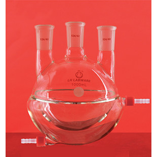250mL Straight Three-And-A-Half Jacketed Round Bottom Flask (Thick Wall) With Removable Hose Connector LH-432-257, Grinding Mouth: 24, Side Grinding: 24, LH Labware