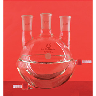 250mL Straight Three-And-A-Half Jacketed Round Bottom Flask (Thick Wall) With Removable Hose Connector LH-432-250, Grinding Mouth: 19, Side Grinding: 19, LH Labware