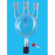3000mL Straight Three-Port Round Bottom Flask With High Vacuum Section Door Discharge Valve (Thick Wall) Thick Glass Tube LH-436-308, Grinding Mouth: 29, Side Grinding: 24, LH Labware