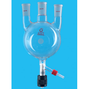 1000mL Straight Three-Port Round Bottom Flask With High Vacuum Section Door Discharge Valve (Thick Wall) Thick Glass Tube LH-436-003, Grinding Mouth: 29, Side Grinding: 24, LH Labware