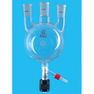 5000mL Straight Three-Port Round Bottom Flask With High Vacuum Section Door Discharge Valve (Thick Wall) Thick Glass Tube LH-436-668, Grinding Mouth: 45, Side Grinding: 24, LH Labware