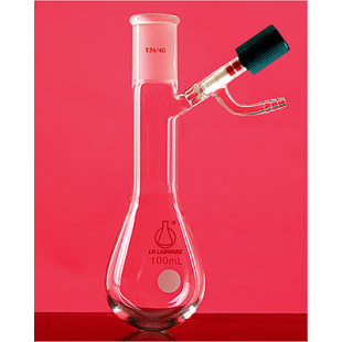 500mL Flask With High Vacuum Valve Reaction Eggplant Bottle LH-472590, Grinding Size: 24, Valve: 0 to 4 mm, LH Labware