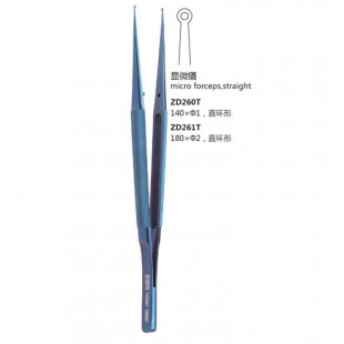 Micro Forceps Straight, Ring, Round Handle, Material: Titanium Alloy, Surface: Anodizing, Application: Micro Surgery, Shinva Surgical