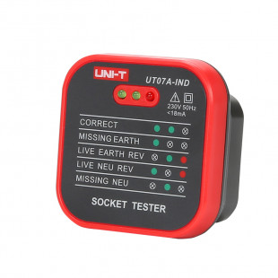 Socket Tester UT07A-IND, 6A Rated Current,  250V AC Rated Voltage, 220V/50Hz Operating Voltage,  <18mA Operating Current, Uni-T