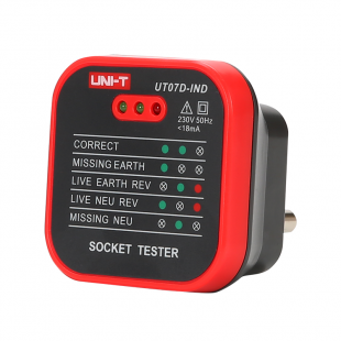 Socket Tester UT07B-AU, LED Indications, Power: 230V AC, RCD Test About 30mA, Live/Ground Reverse, Uni-T