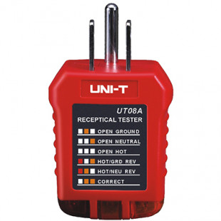 Receptacle Tester UT08B, LED Indicator, GFCI, Power 110~125V AC, 50~60Hz Working frequency, 80pcs/Carton, Uni-T