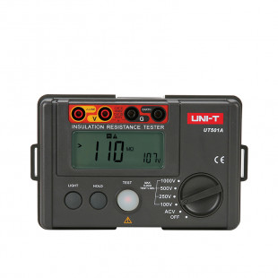 Insulation Tester UT501A, Test Voltages 100V/250V/500V/1000V, Auto Range, Low Battery Indication, LCD Backlight, Alarm Light Display, Uni-T