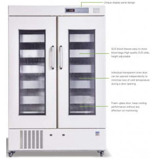 MBC-4V1008, Blood Bank Refrigerator (Double Door) Forced Air Cooling 1008L, 576 pcs, 450ml Blood Bags, Orioner(ZK)