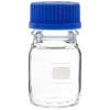 Lab Bottle 50 mL, Clear Glass GL 45, Blue Cap, D-45 x H-88 mm, Soda Glass