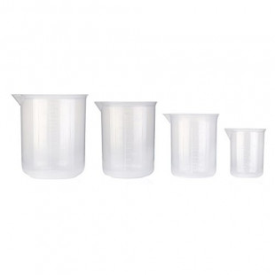 Plastic Beaker 100 mL, Low Form with Embossed Graduation and Spout, Autoclavable Polypropylene, 10pcs/pack