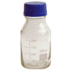 Lab Bottle 250 mL, Clear Glass GL 45, Blue Cap, D-70 x H-138 mm, Soda Glass