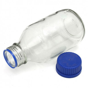 Lab Bottle 500 mL, Clear Glass GL 45, Blue Cap, D-86 x H-176 mm, Soda Glass