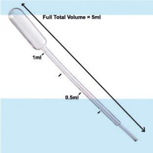 Pipette Pasteur 5mL, Graduated 1mL, Non sterile LDPE, (500pcs/pack), Orioner.